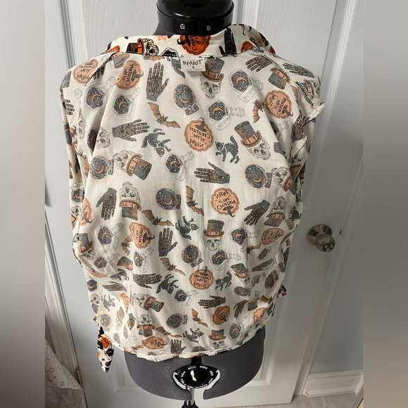 Halloween Icon Vintage Style Shirt Blouse Tote Bag Magic Adult Tie Front Spirit - Picture 10 of 16